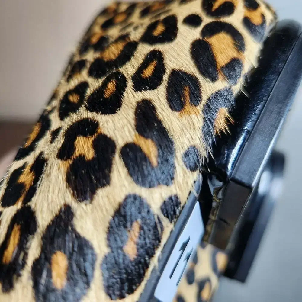 Leopard Print Cheetah Calf Hair Flats Genuine Leather Size 8M